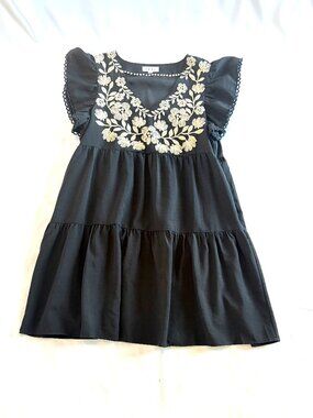 THML embroidered mini dress Small black